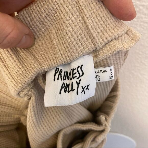 Princess Polly Lovers Lane Shorts waffle knit lace up hi rise tan beige Size 0 - Picture 7 of 9